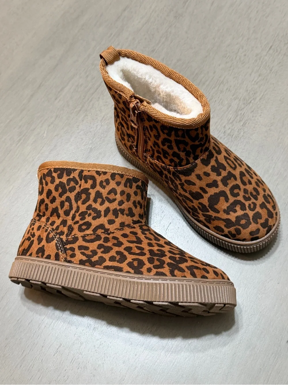 Cat & Jack Girls' Leopard Print Faux Fur Lined Boots - Brown/Black